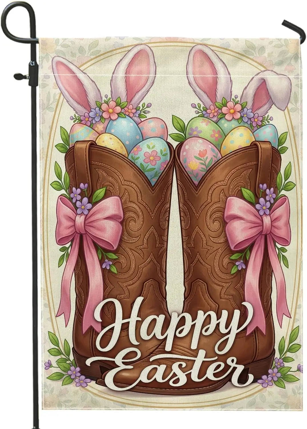 Boots Garden Flag, Spring Festive Easter Eggs Flowers Easter Brown Burlap Double Sided Small Garden Yard Flag for Outdoor La ZZM