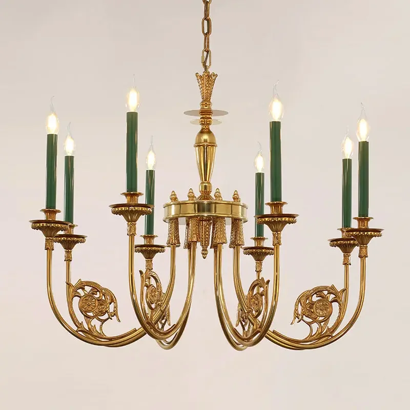 Classic Brass Lamp Green Candle Holder Lights Chandelier European Pendant Lamp for Dining Table