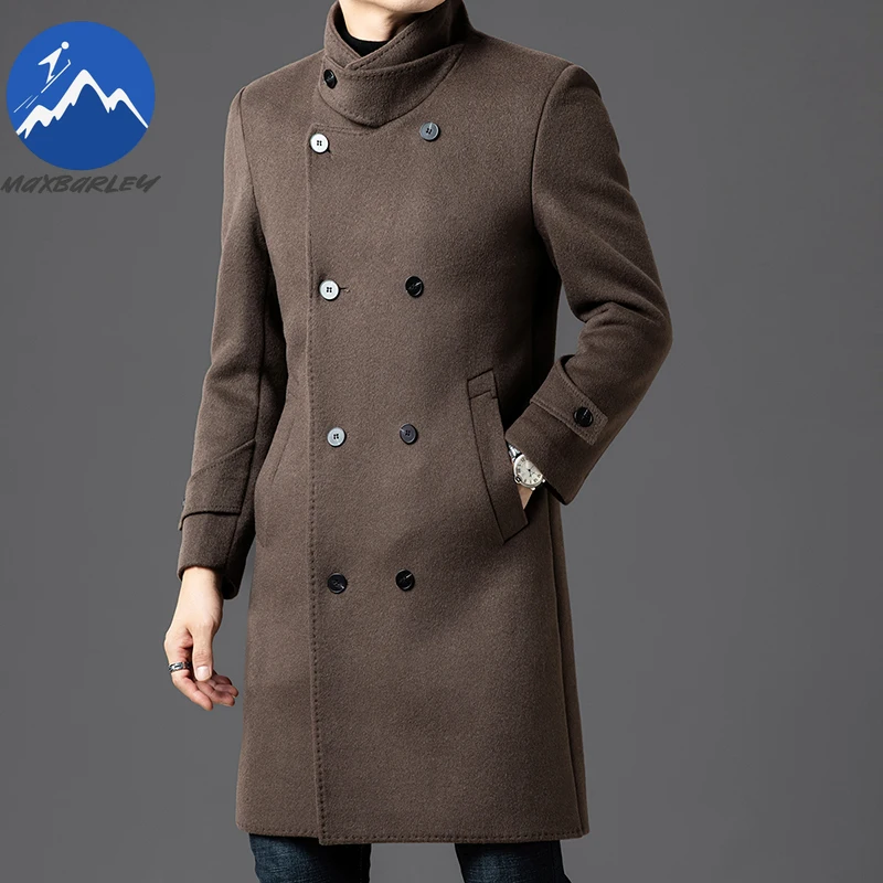 Maxbarley Winter Wool Jacket Men Light Luxury Long Woolen Trench Coats 2025 High Quality England Thick Soft Warm Overcoat Man