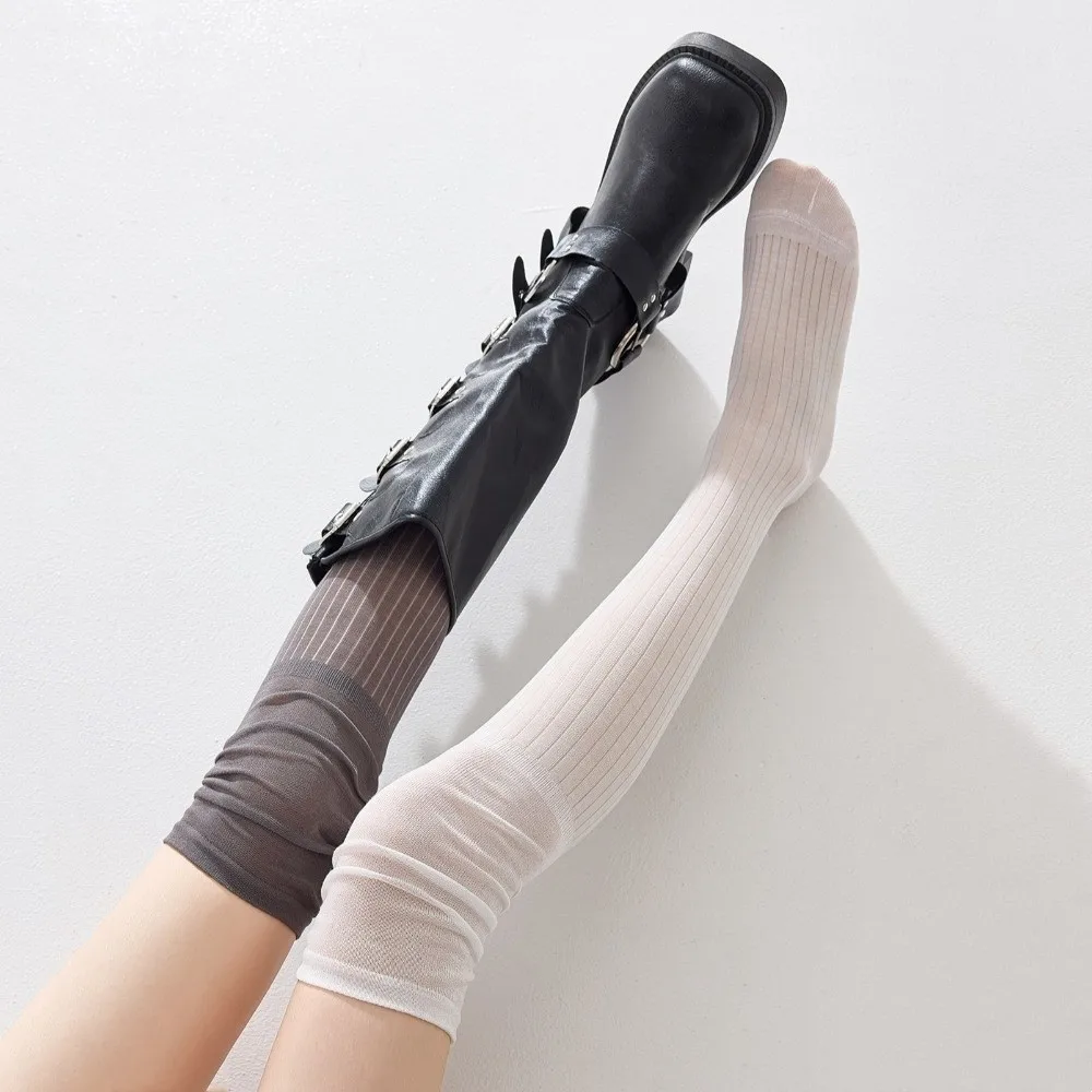 Soft Women Mulberry Silk Stockings Calf Pile Socks Comfortable Thin Long Socks Anti-fric Ultra-thin Knee Thigh High Socks Women