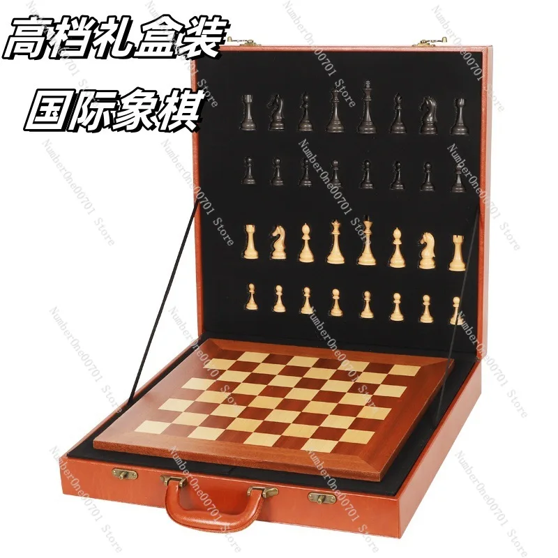 Premium Weighted Wooden Chess Set with Grain Board, Luxury Gift Box Packed International Chess for Adults Entertainment