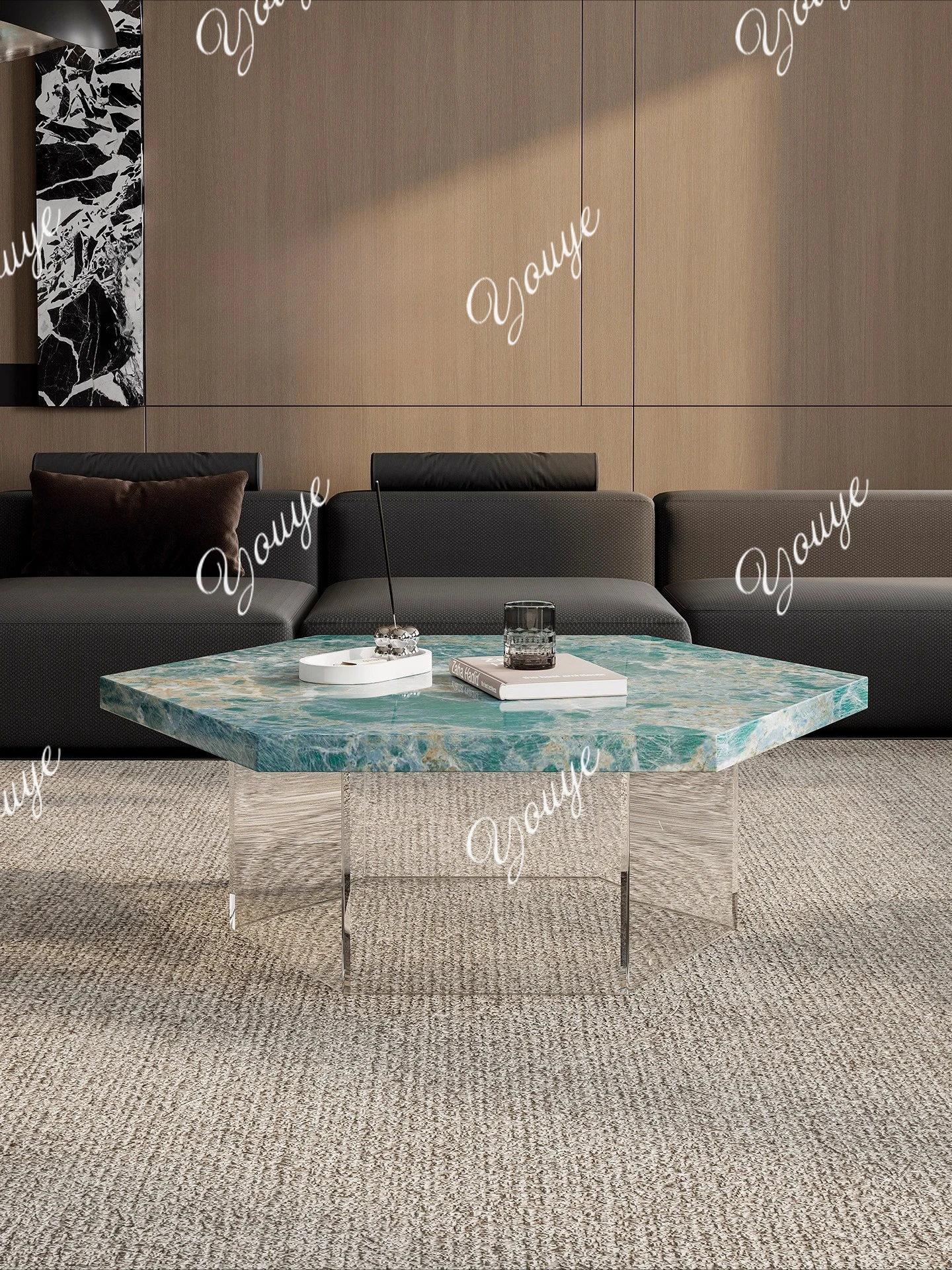 

Living room new high-end designer luxury stone acrylic hexagonal art coffee table creative coffee table