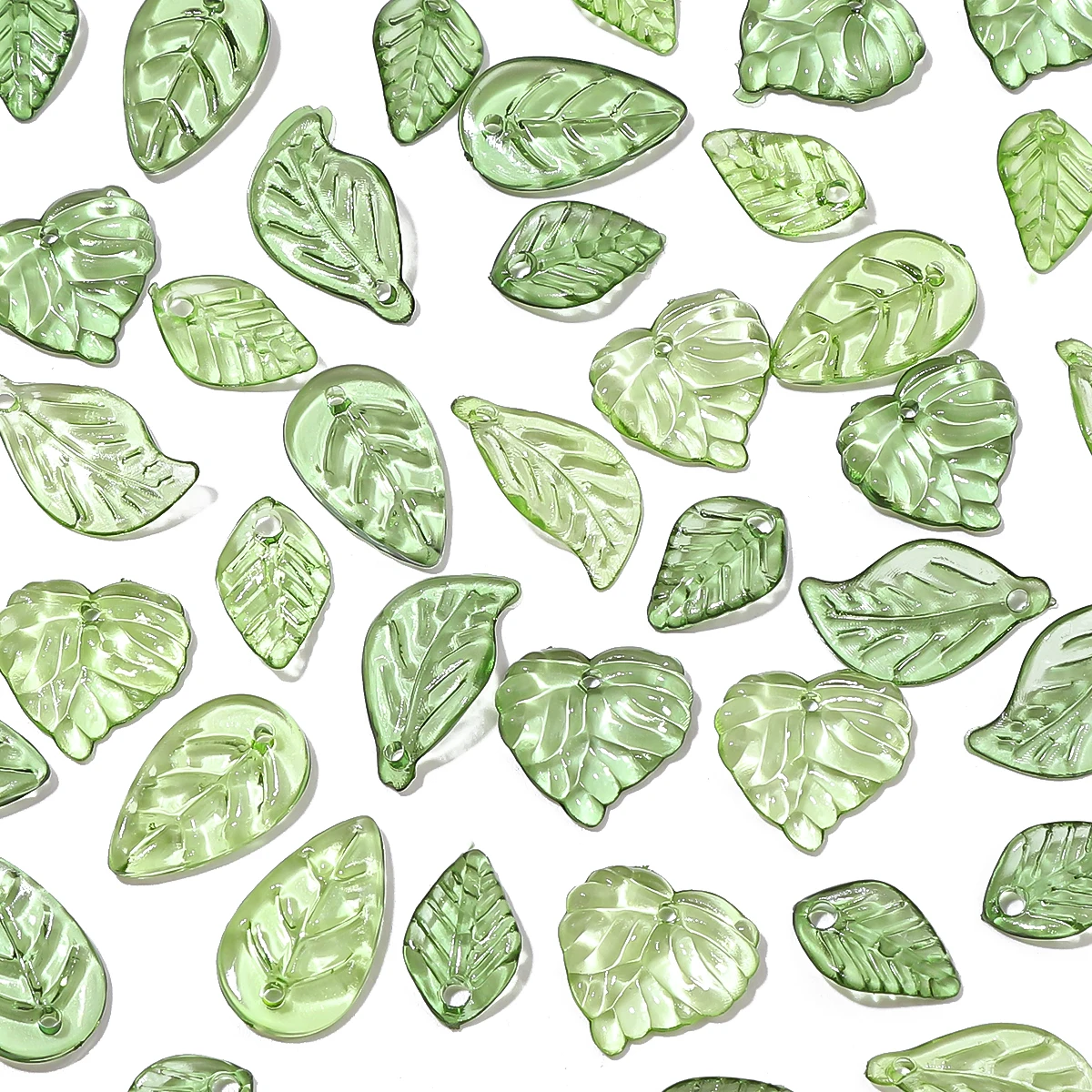 100Pcs acrylic mini small tree leaves, light green, dark green, each 50Pcs beads, handmade DIY making jewelry bracelet accessori