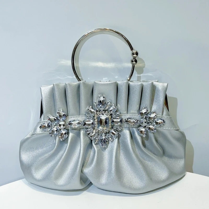 

Rhinestones Evening Bag for Women Soft Pleated Luxury Fashion Diamond Clutch Bag Female Handbags for Party Banquet Wedding