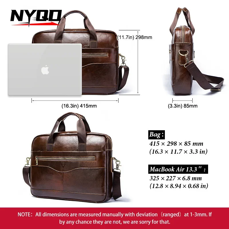 Retro Shoulder Bag Men's Genuine Leather Briefcase Portable Office Handbag Business Laptop Crossbody Bag Purses and Handbags