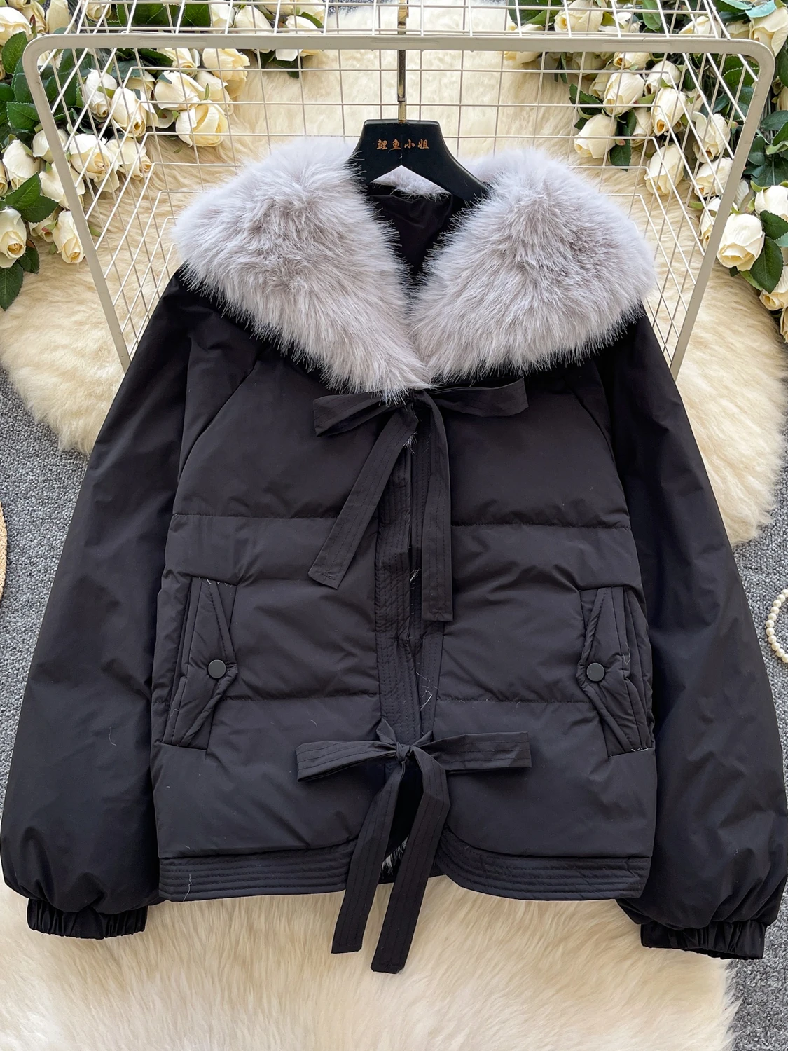 

Корейская женская утепленная хлопковая куртка свободного кроя, повседневная теплая дутая куртка-пуховик с воротником-стойкой и поясом, зимнее пальто