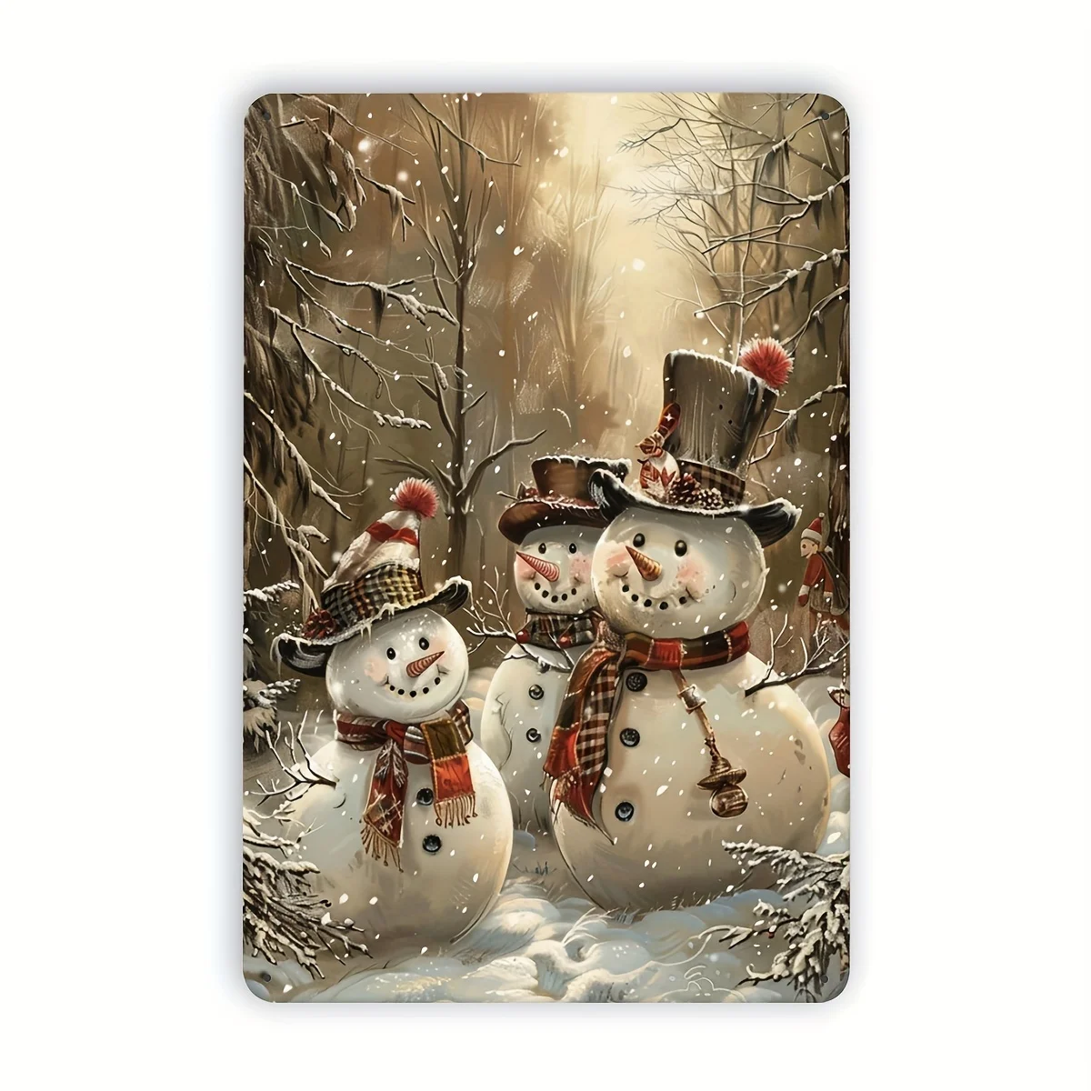 Christmas Snowman Metal Tin Sign - Festive Wall Art with Snowmen in Winter Forest Scene, Durable Iron Decor for Home, Cafe, Ba