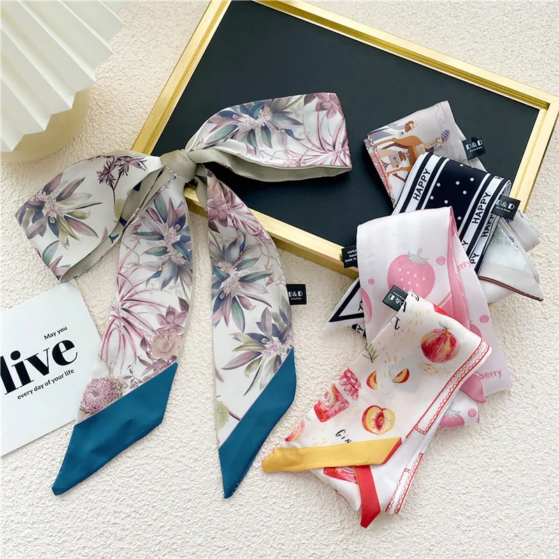 Fashion Print Long Narrow Scarves Headscarf Hair Ribbon Bands Scrunchies Headband Hair Accessories Women Summer Scarf Neck Wrap