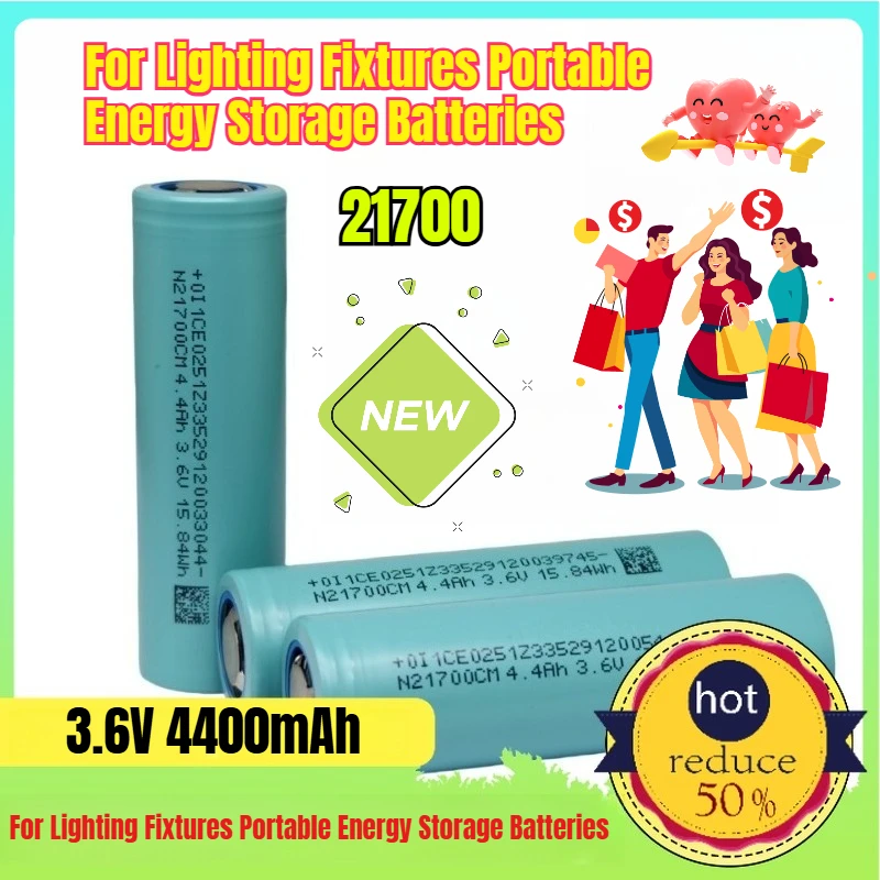

21700 Lithium Battery with 4400 Capacity 5C Power for Lighting Fixtures Portable Energy Storage Batteries