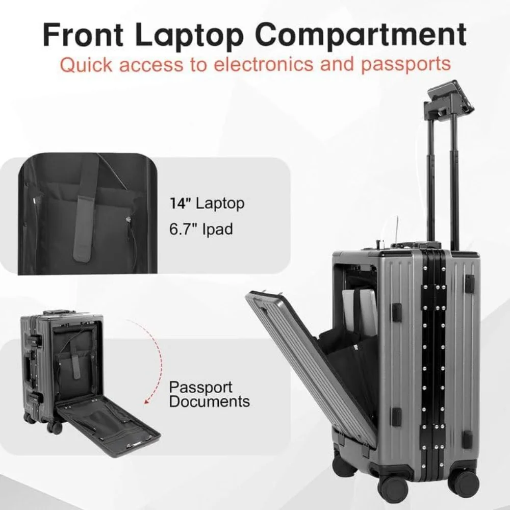 Luggage 22x14x9 Airline Approved Aluminum Frame, 20 Inch Hard Shell Carry On Luggage, Suitcase Carry-on Zipperless Lugg