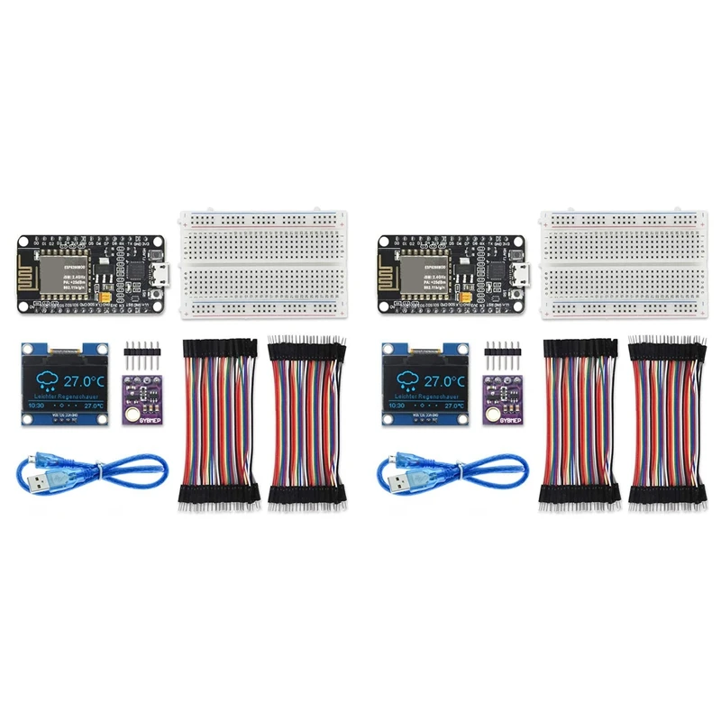 Hot TTKK 2X Wifi Weather Station Kit BME280 Temperature Humidity Pressure Sensor + OLED IIC LCD Display + Jumper Wire