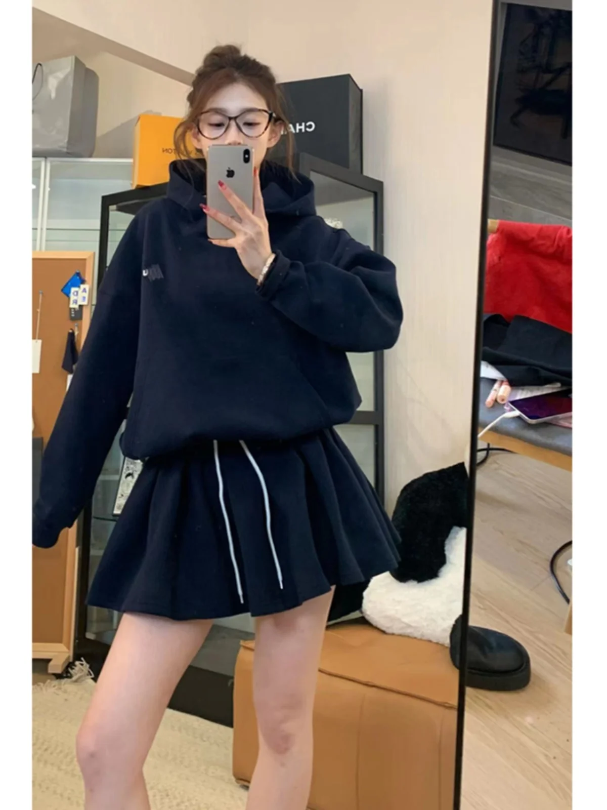 Early Autumn Korean Sle Casual Spor Hoodie And  Skirt Two-Piece Set for Women Long Sve Student Faion Ensemble
