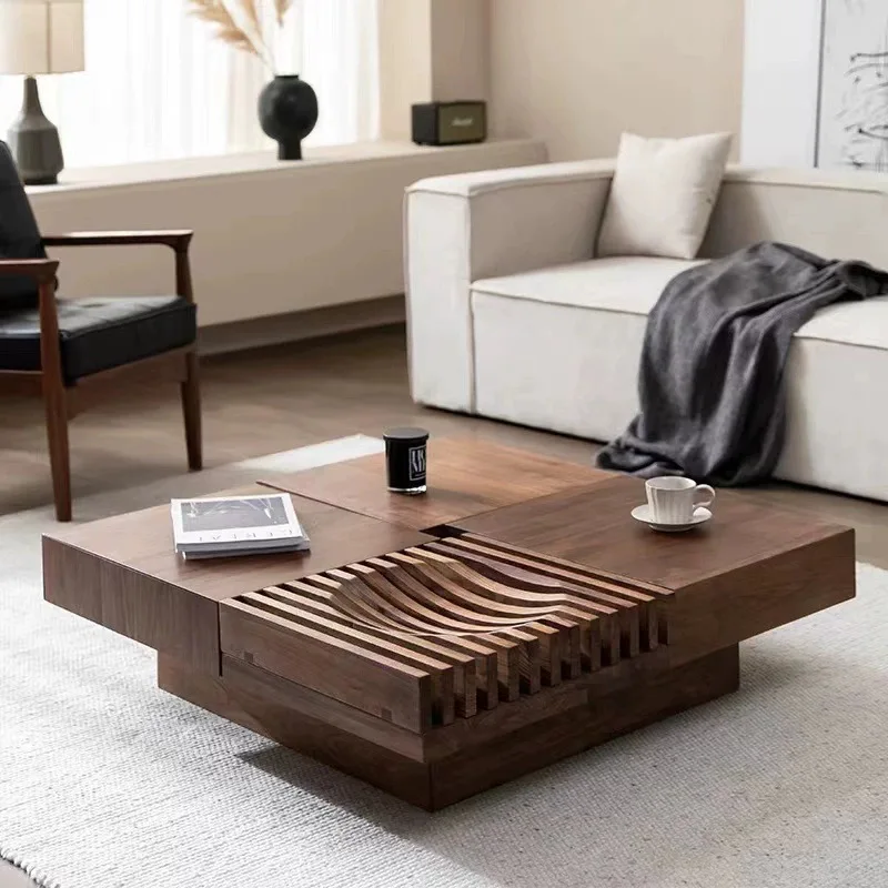 walnut coffee table small apartment Internet celebrity simple modern living room storage square real storage tea table