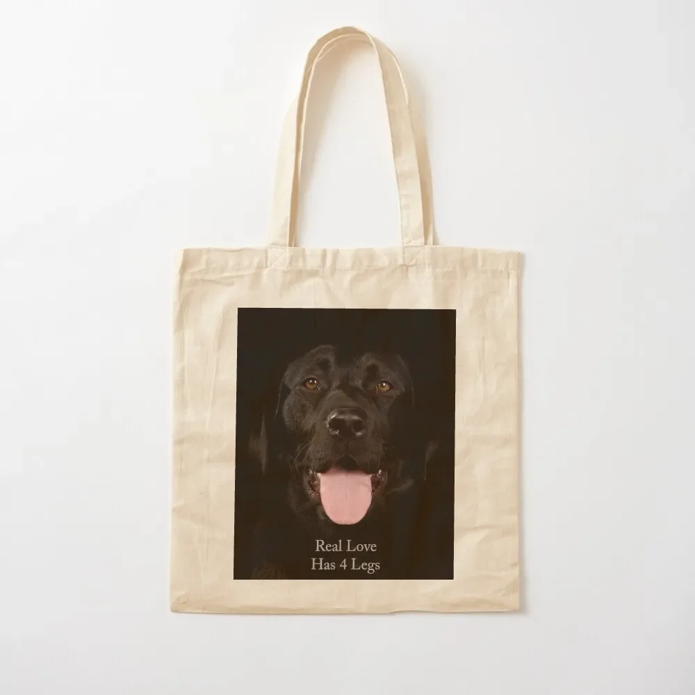 

Real Love has 4 legs' black labrador Tote Bag ecological bags large size bags Tote Bag