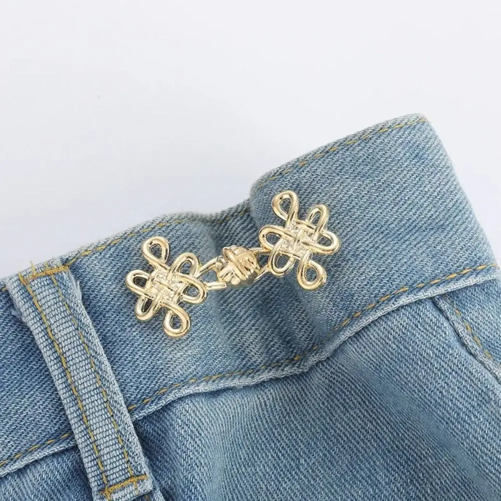 Chinese Knotting Chinese Knot Button Tightener Waist Buckle Adjustable Jean Fit Tighten Buckles Silver Button Clasps