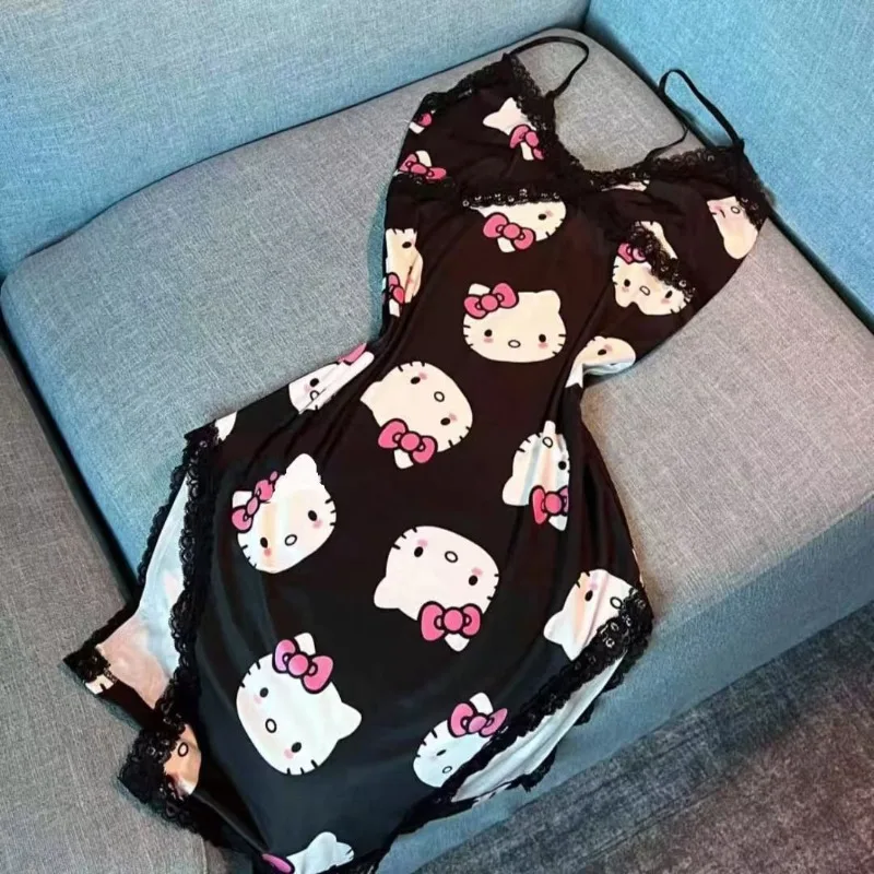 

M-XXL Soft and Breathable Hello Kitty Ladies Nightdress Slip Dress Sanrio Anime Peripheral Cartoon Cute Sweet Pajamas Homewear
