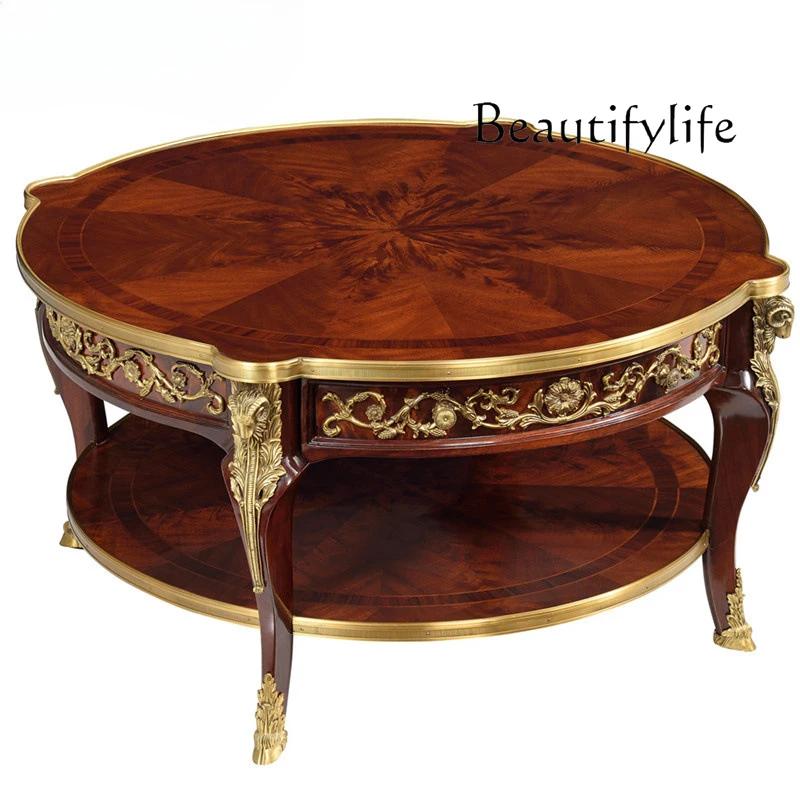 

round solid wood round coffee table small apartment new Chinese classical high-end sense fashionable and exquisite