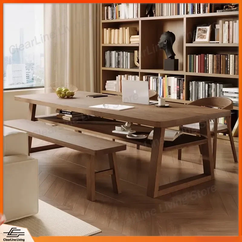 Large Solid Wood Desk American Style Long Study Table for Living Room Home Office Workbench Writing Calligraphy Computer Desk