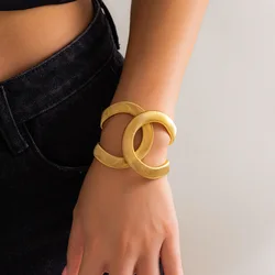 Wide Cuff Open Bangles Gold Plated Bracelet Vintage Elastic Gypsy Polishing Bangle For Women Girls Fashion Aesthetic Jewelry
