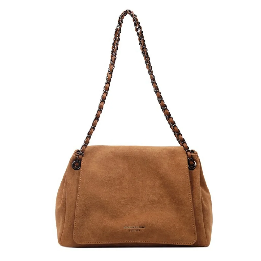 Elegant Retro Women Shoulder Bag Suede Large Capacity Chain Underarm Bag Solid Color Handheld Crossbody Bag Autumn Winter