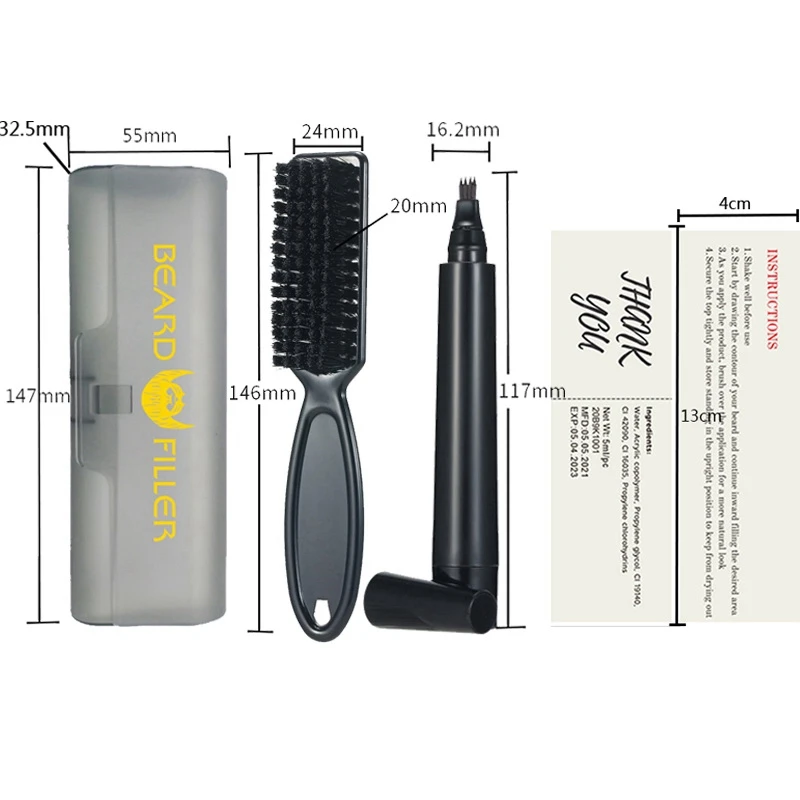 Kit de pluma de llenado de barba, lápiz de barbero impermeable de larga duración, herramienta de peinado de forma de reparación de bigote masculino Natural (negro)