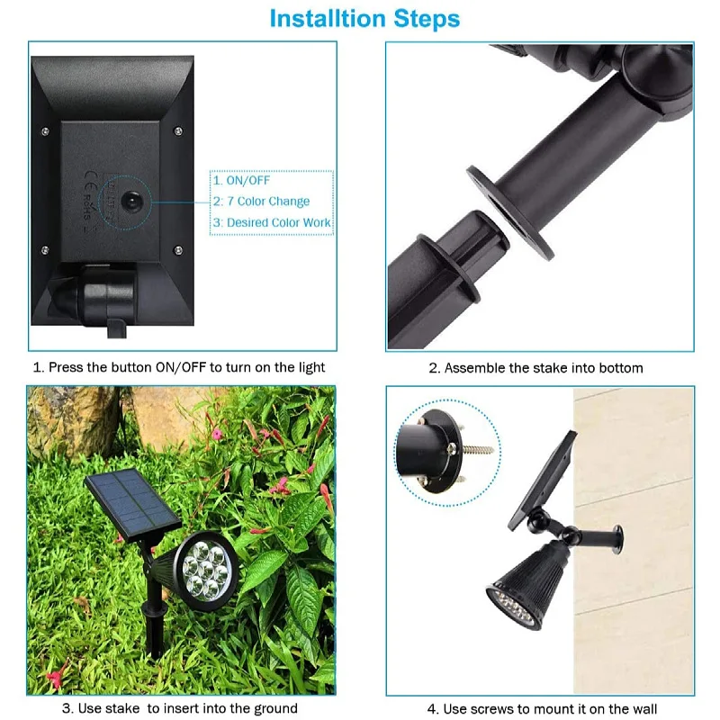 IP65 Waterproof Light, Adjustable Brightness, Suitable for Garden, Backyard, Driveway, Yard Decoration Fast Delivery