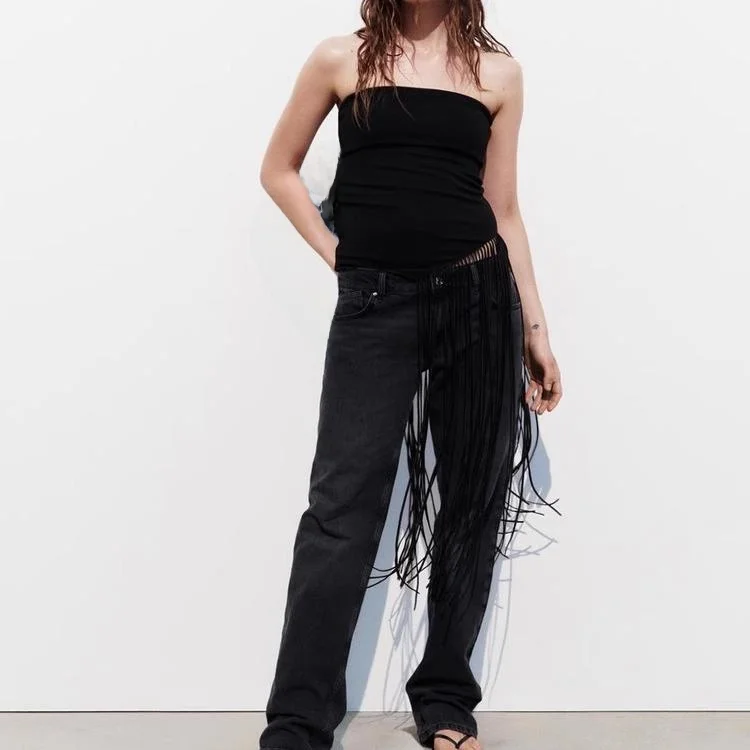 

Вязаный топ на одно плечо с колючками, асимметричная эластичная отделка с рюшами, средней длины, осень-зима, новое поступление