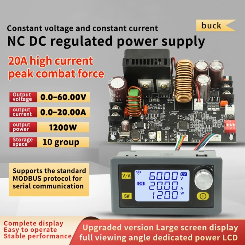 DC-DC 강압 전압 조정기 컨버터, 고전력 모듈, LCD 디스플레이, XY6020L, 20A, 6-70V-0-60V