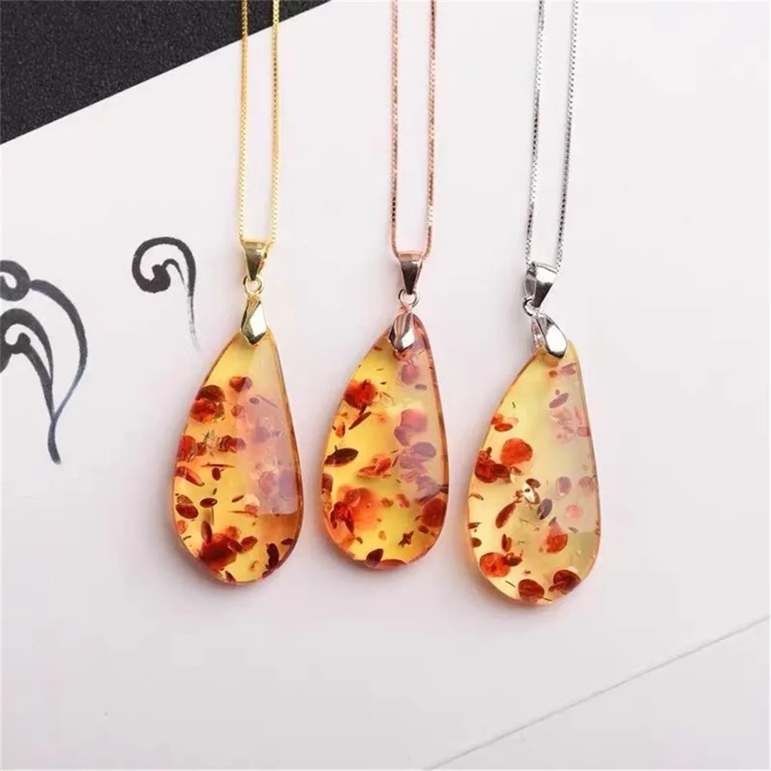 Natural Amber Pendant Necklace Jewelry For Woman Man Healing Beauty Luck Gift Silver Crystal Beads Reiki Gemstone Stone AAAAA