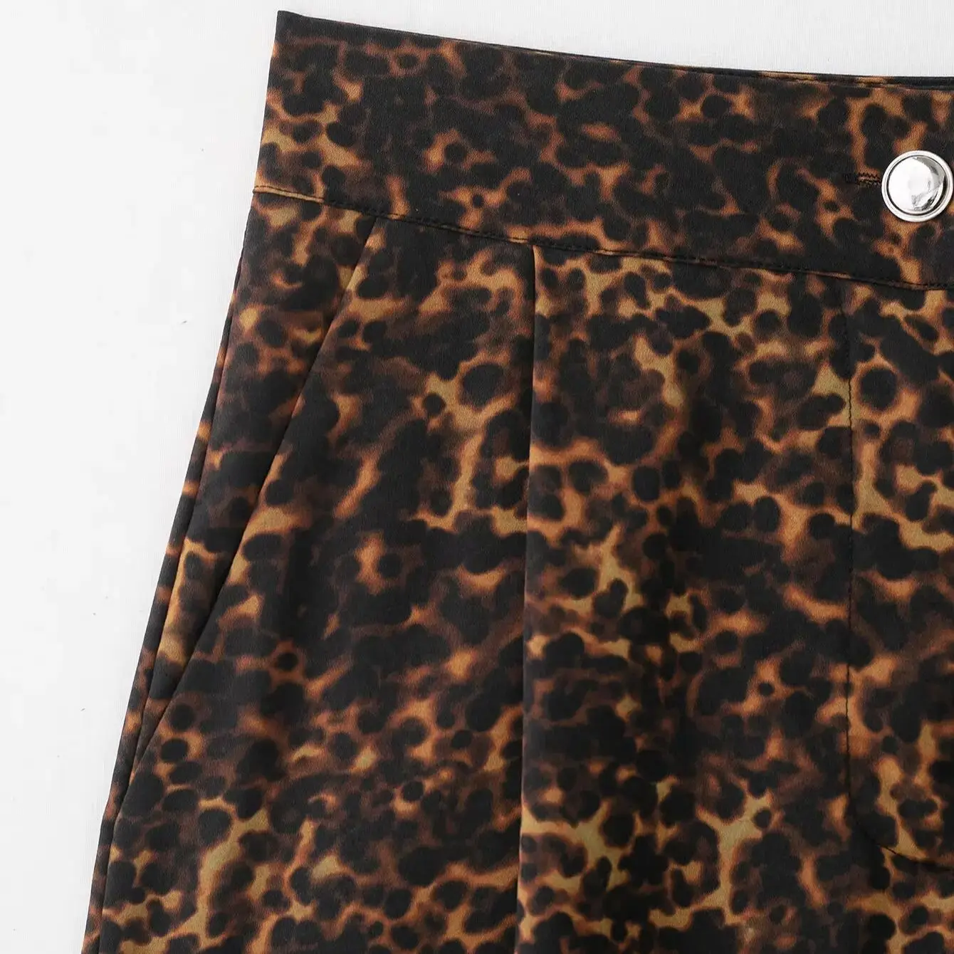 Celana Wanita Motif Hewan Model Kaki Lebar Pinggang Tinggi Motif Leopard Kancing Ritsleting Lipit Longgar Celana Musim Gugur Awal Celana Baru
