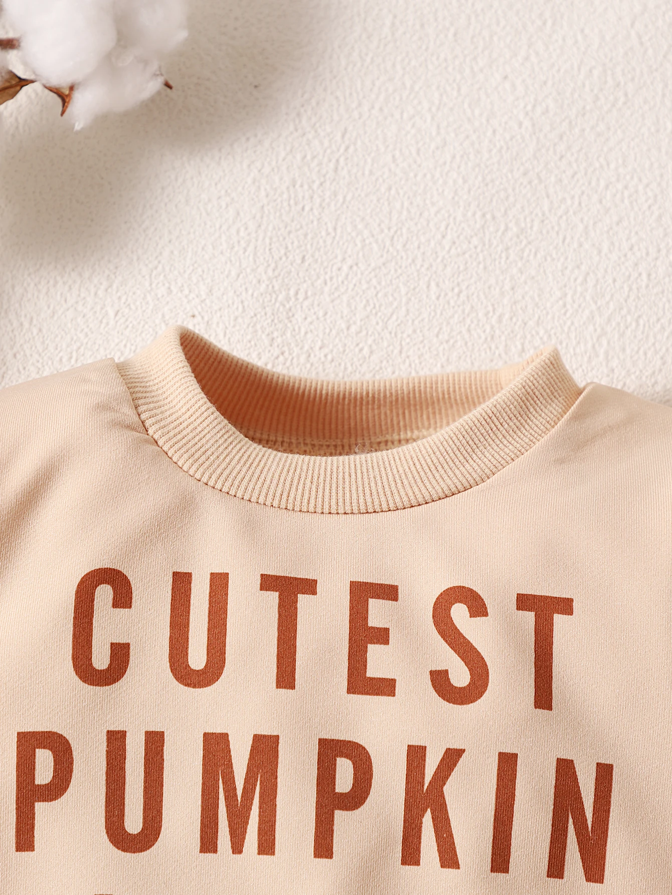 Autumn & Winter Baby Clothes Children\'s Halloween Pumpkin Festival Letter Print Apricot Long sleeved Pants Set