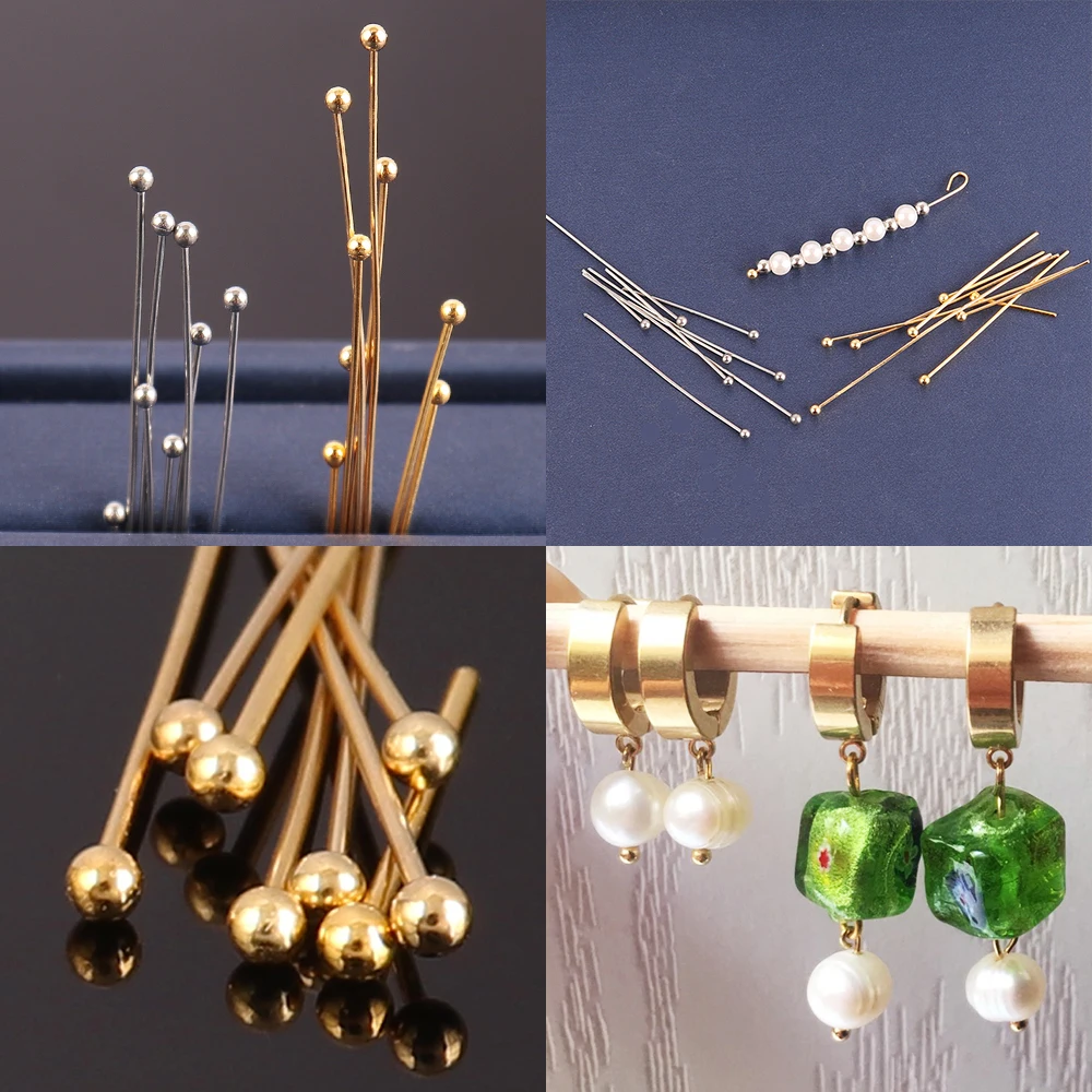 100pcs 15-50mm 316 Stainless Steel Pin Jewelry Flat Head Ball Head Eye Head Pins Metal Headpins For DIY Jewelry Making Supplies