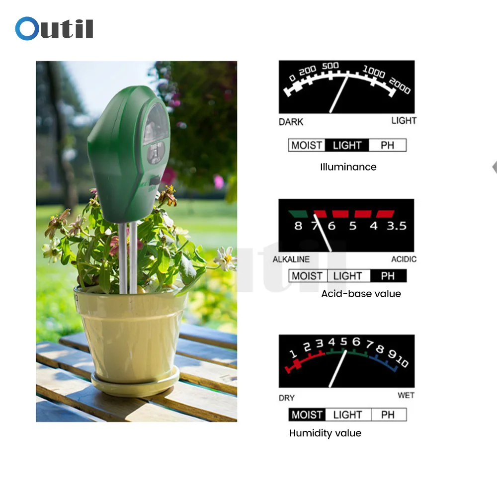 3 in 1 misuratore di PH del suolo Tester di rilevamento della luce del PH della luce solare fiori da giardino sensore di umidità del suolo