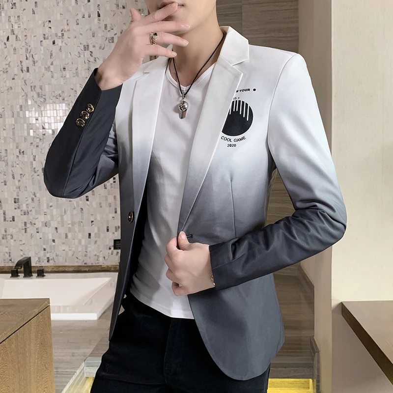 Men's Slim Fit Blazer 2022 Spring New Gradient Color Suit Jacket Male Korean Version Casual Brand Fashion Trend Men's Clothing