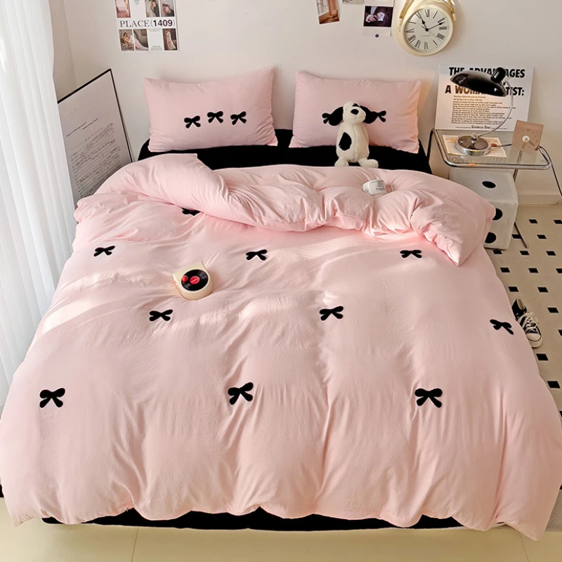 

Vermicelli Wash Comforter Duvet Cover Towel Embroidered Bow Student Single Quilt Skin Friendly 150x200 Bedding No Pillowcase