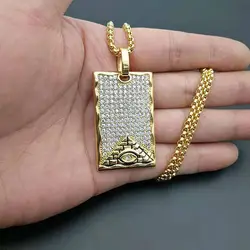 Egyptian Akhnaton Pharaoh Pendant Necklace with rhinestone In Stainless Steel eye Jewelry Charm Tutankhamun Hip Hop Jewellery