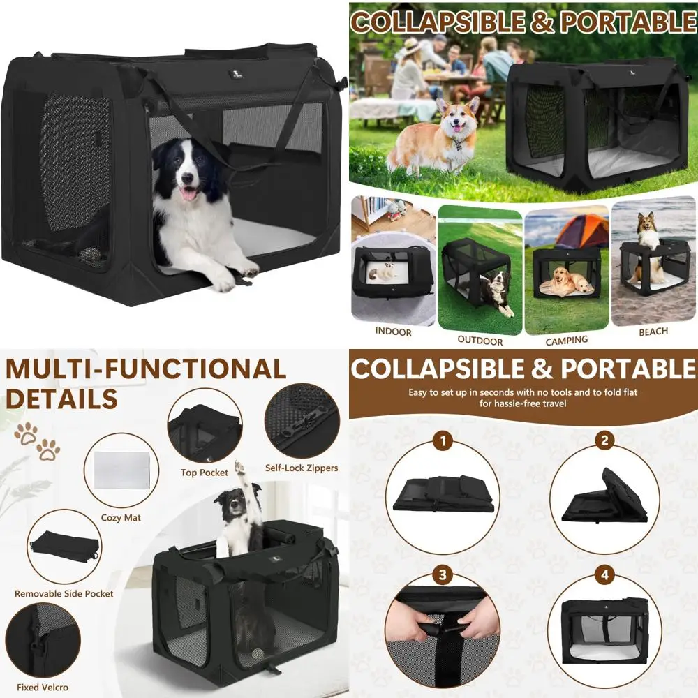 

Collapsible 3-Door Soft Sided Dog Crate for Portable Indoor and Outdoor Use, 40-Inch Carbon