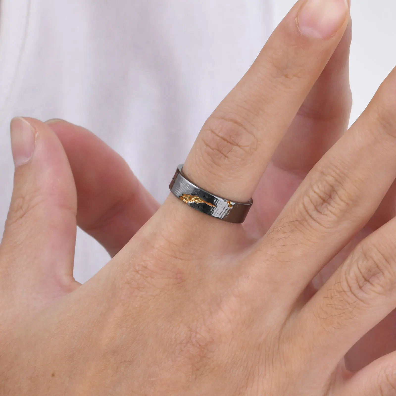 Retro Grey Metal Ring for Men Boys,Golden Lightning Open Ring,Vintage Punk Jewelry Gifts