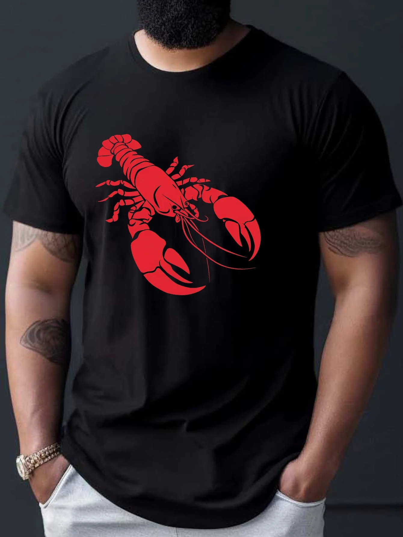 Vivid Red Lobster Print Men Short Sleeve Tshirt Marine Creature O Neck Tee Seafood Enthusiast Casual Male Street Fashion Tops