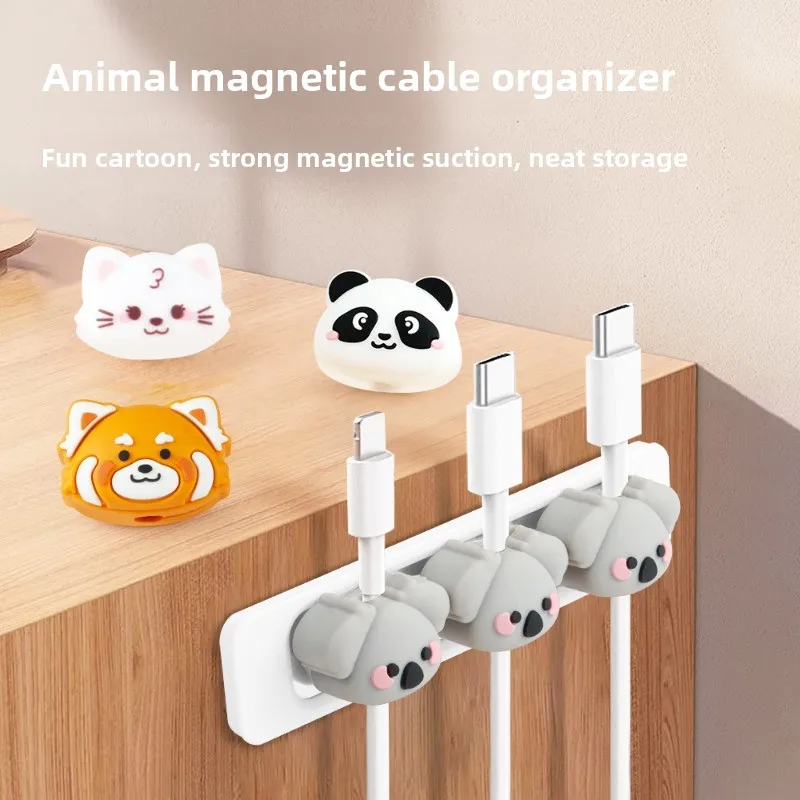 

Magnetic Animal Cable Organizer Desktop Cute Cartoon Headphone & Charging Cable Holder Essential Organizer for Phone Cables