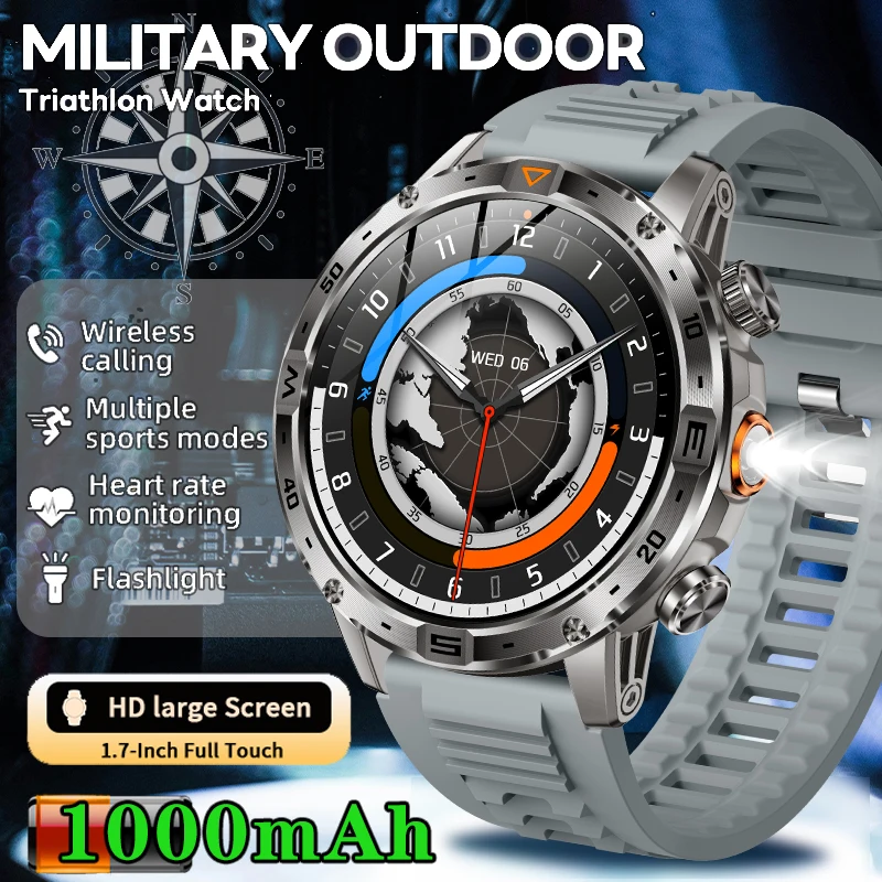 

LIGE новые военные уличные умные часы с компасом, мужские светодиодные фонарики, аккумулятор 1000 мАч, водонепроницаемые спортивные часы для здоровья, мужские умные часы