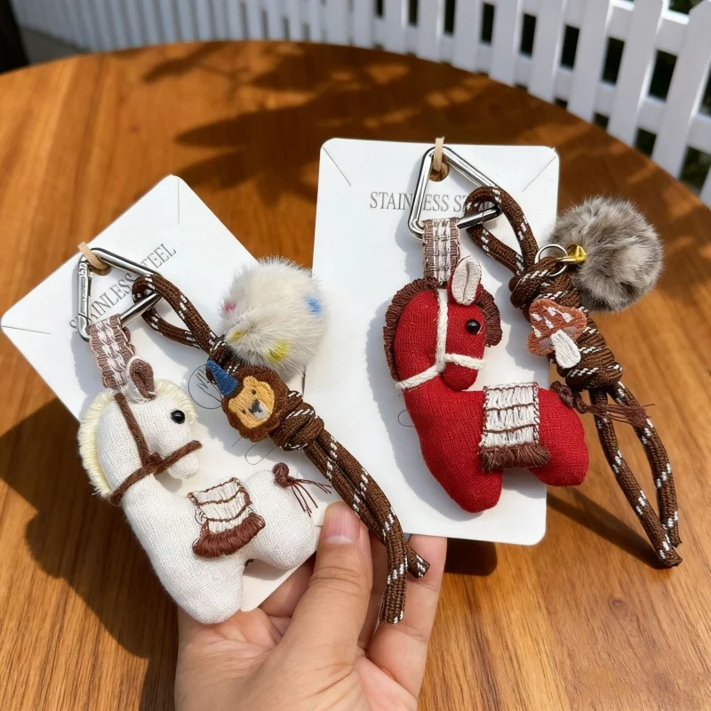 New Horse Keychain - Hand Woven Rope Flowers Pendant Bag Chain Soft Horse Key Chain Small Charm for Backpack,Handbag and Purse