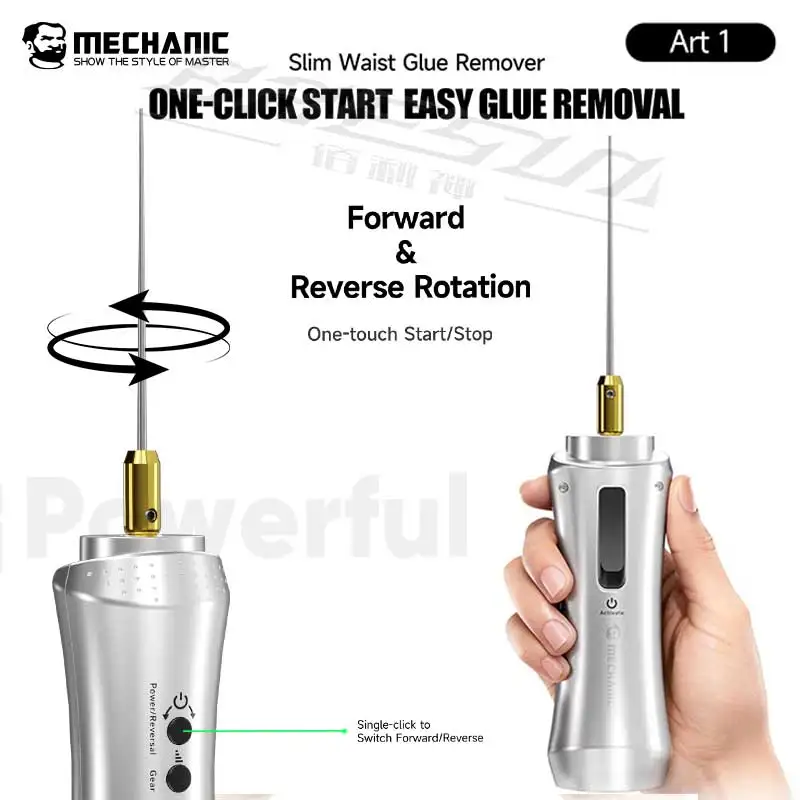 

Mechanic Art 1 Slim Waist Glue Remover One-Clicks Start Forward&Reverse Rotation Mobile Phone Repair Dust Glue Removal Tool