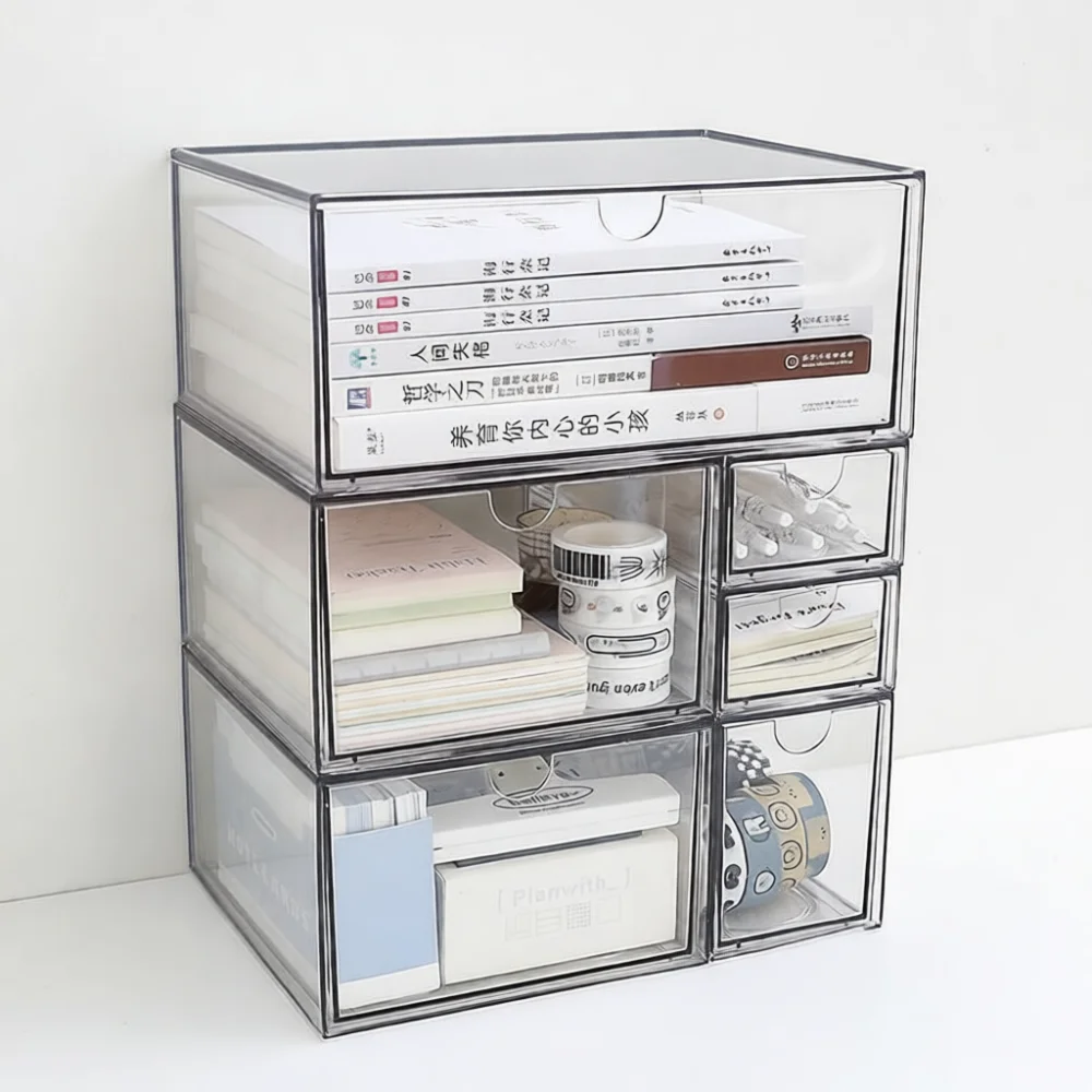 Acrylic Modular Desktop Drawer Organizer Clear Stackable Storage Box For Office Stationery Cosmetic Miscellaneous Items