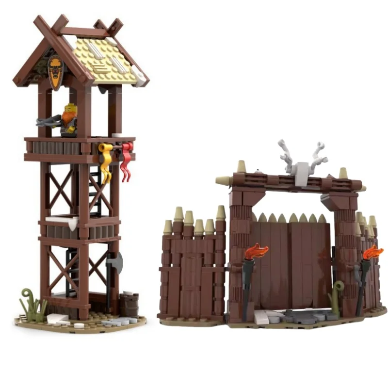 Classic Assembled Building Blocks Medieval Building Castle Viking Tower Archery Range Watchtower Tree Scene Toy for Kids Gifts