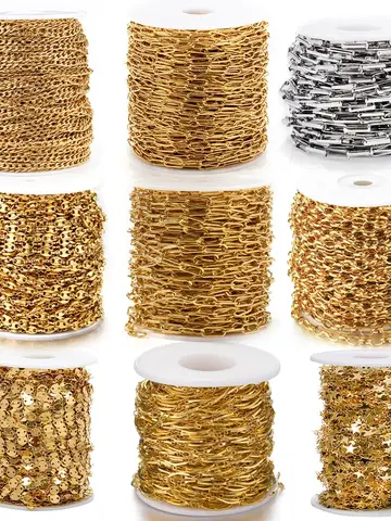 1meter Gold Stainless Steel Chain Multi Styles Star Thick Cable Curb Chains for Necklace Bracelet Jewelry Making DIY No Fade