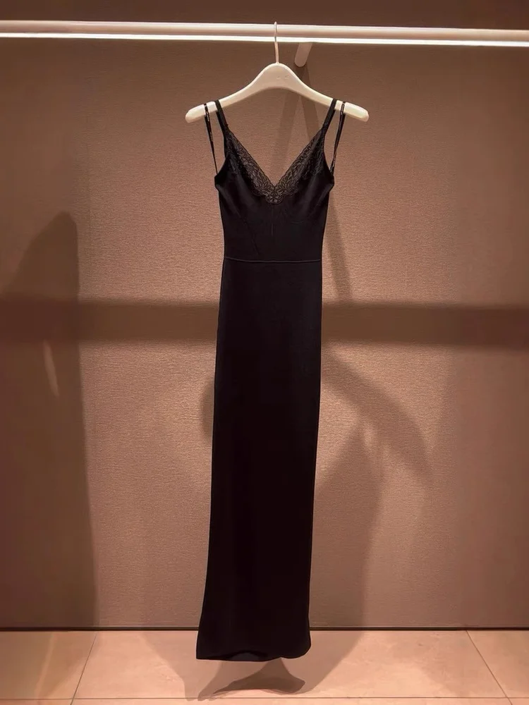 Versão high-end clássico bla renda emenda longa strapl dr bodycon saia ele sle coleção de verão feminino faion