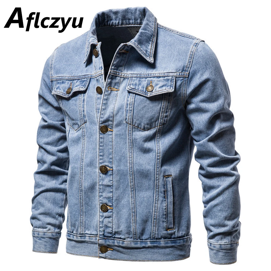 

Blue Denim Jacket Men Spring Autumn Jean Jackets Coats Slim Fit Fashion Casual Cargo Denim Coat Male Outerwear