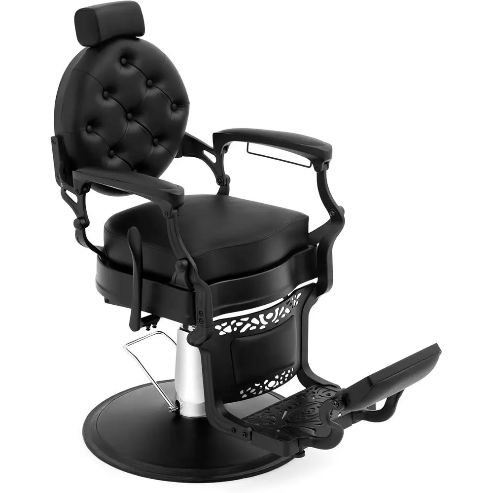 

Sturdy Vintage Barber Chair, Reclining with Rest, Armrests, Footrest, Black