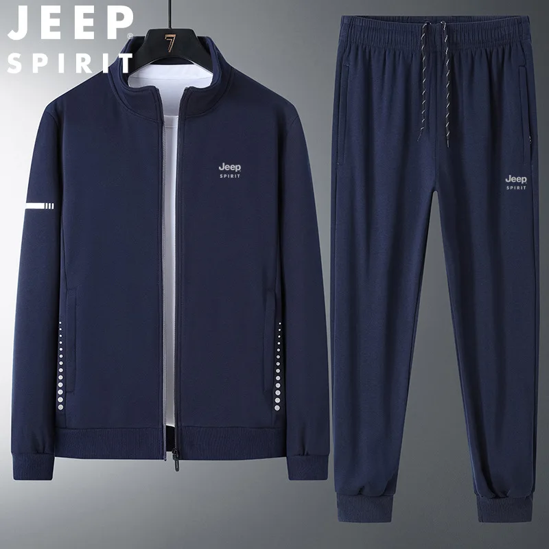 JEEP SPIRIT Sport Suit Men Cotton Autumn Middle-aged Men\'s Loose Casual Sportswear High Quality